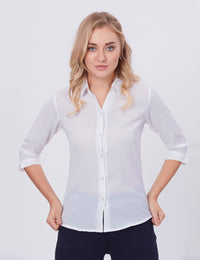 Blum Denim Women's (1001) White Formal Shirt with Shirt Collar, 3/4 Sleeves, in White Maska Killer Fabric