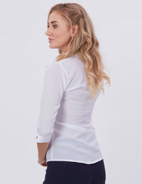 Blum Denim Women's (1001) White Formal Shirt with Shirt Collar, 3/4 Sleeves, in White Maska Killer Fabric