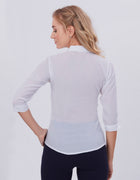 Blum Denim Women's (1001) White Formal Shirt with Shirt Collar, 3/4 Sleeves, in White Maska Killer Fabric