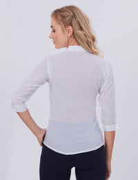 Blum Denim Women's (1001) White Formal Shirt with Shirt Collar, 3/4 Sleeves, in White Maska Killer Fabric