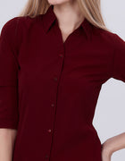 Blum Denim Women's (1001) Maroon Formal Shirt with Shirt Collar, 3/4 Sleeves, in Marron Maska Killer Fabric