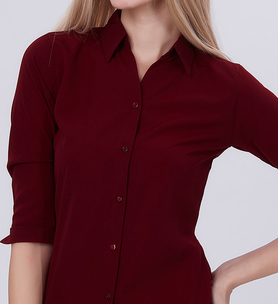 Blum Denim Women's (1001) Maroon Formal Shirt with Shirt Collar, 3/4 Sleeves, in Marron Maska Killer Fabric