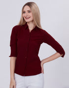 Blum Denim Women's (1001) Maroon Formal Shirt with Shirt Collar, 3/4 Sleeves, in Marron Maska Killer Fabric