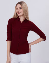 Blum Denim Women's (1001) Maroon Formal Shirt with Shirt Collar, 3/4 Sleeves, in Marron Maska Killer Fabric