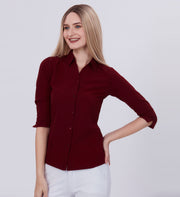 Blum Denim Women's (1001) Maroon Formal Shirt with Shirt Collar, 3/4 Sleeves, in Marron Maska Killer Fabric