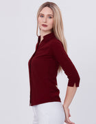 Blum Denim Women's (1001) Maroon Formal Shirt with Shirt Collar, 3/4 Sleeves, in Marron Maska Killer Fabric