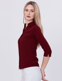 Blum Denim Women's (1001) Maroon Formal Shirt with Shirt Collar, 3/4 Sleeves, in Marron Maska Killer Fabric