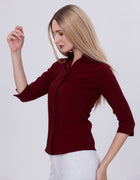 Blum Denim Women's (1001) Maroon Formal Shirt with Shirt Collar, 3/4 Sleeves, in Marron Maska Killer Fabric