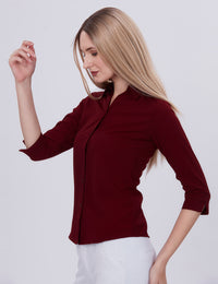 Blum Denim Women's (1001) Maroon Formal Shirt with Shirt Collar, 3/4 Sleeves, in Marron Maska Killer Fabric