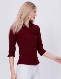 Blum Denim Women's (1001) Maroon Formal Shirt with Shirt Collar, 3/4 Sleeves, in Marron Maska Killer Fabric
