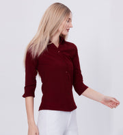 Blum Denim Women's (1001) Maroon Formal Shirt with Shirt Collar, 3/4 Sleeves, in Marron Maska Killer Fabric
