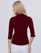 Blum Denim Women's (1001) Maroon Formal Shirt with Shirt Collar, 3/4 Sleeves, in Marron Maska Killer Fabric