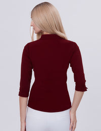 Blum Denim Women's (1001) Maroon Formal Shirt with Shirt Collar, 3/4 Sleeves, in Marron Maska Killer Fabric