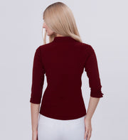Blum Denim Women's (1001) Maroon Formal Shirt with Shirt Collar, 3/4 Sleeves, in Marron Maska Killer Fabric
