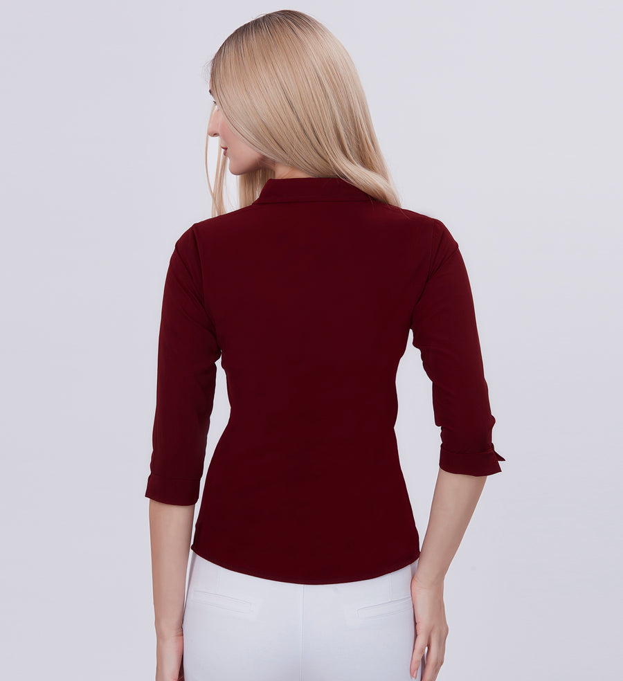 Blum Denim Women's (1001) Maroon Formal Shirt with Shirt Collar, 3/4 Sleeves, in Marron Maska Killer Fabric