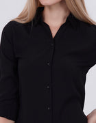 Blum Denim Women's (1001) Black Formal Shirt with Shirt Collar, 3/4 Sleeves, in Black Maska Killer Fabric