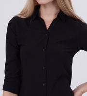 Blum Denim Women's (1001) Black Formal Shirt with Shirt Collar, 3/4 Sleeves, in Black Maska Killer Fabric