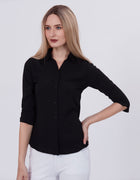 Blum Denim Women's (1001) Black Formal Shirt with Shirt Collar, 3/4 Sleeves, in Black Maska Killer Fabric