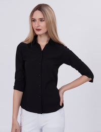 Blum Denim Women's (1001) Black Formal Shirt with Shirt Collar, 3/4 Sleeves, in Black Maska Killer Fabric