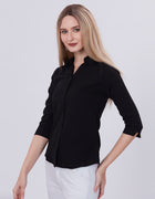 Blum Denim Women's (1001) Black Formal Shirt with Shirt Collar, 3/4 Sleeves, in Black Maska Killer Fabric