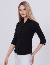 Blum Denim Women's (1001) Black Formal Shirt with Shirt Collar, 3/4 Sleeves, in Black Maska Killer Fabric