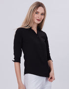 Blum Denim Women's (1001) Black Formal Shirt with Shirt Collar, 3/4 Sleeves, in Black Maska Killer Fabric