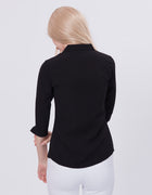 Blum Denim Women's (1001) Black Formal Shirt with Shirt Collar, 3/4 Sleeves, in Black Maska Killer Fabric