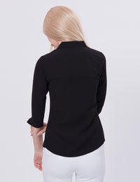 Blum Denim Women's (1001) Black Formal Shirt with Shirt Collar, 3/4 Sleeves, in Black Maska Killer Fabric