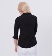 Blum Denim Women's (1001) Black Formal Shirt with Shirt Collar, 3/4 Sleeves, in Black Maska Killer Fabric