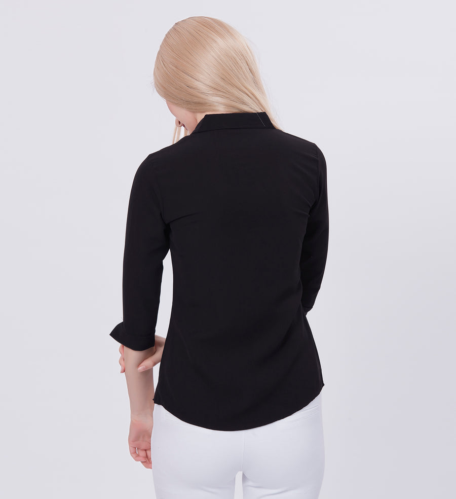 Blum Denim Women's (1001) Black Formal Shirt with Shirt Collar, 3/4 Sleeves, in Black Maska Killer Fabric