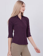 Blum Denim Women's (1003) Navy Blue Formal Shirt with Shirt Collar, 3/4 Sleeves, in Inbox Fabric