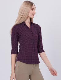 Blum Denim Women's (1003) Navy Blue Formal Shirt with Shirt Collar, 3/4 Sleeves, in Inbox Fabric