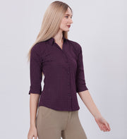 Blum Denim Women's (1003) Navy Blue Formal Shirt with Shirt Collar, 3/4 Sleeves, in Inbox Fabric