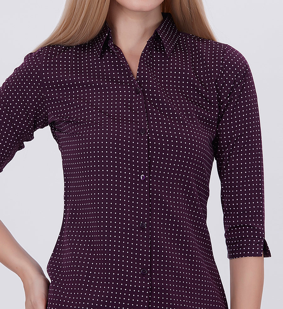 Blum Denim Women's (1003) Navy Blue Formal Shirt with Shirt Collar, 3/4 Sleeves, in Inbox Fabric