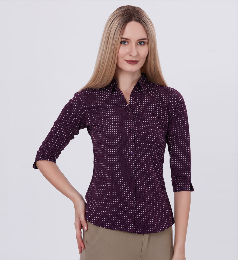 Blum Denim Women's (1003) Navy Blue Formal Shirt with Shirt Collar, 3/4 Sleeves, in Inbox Fabric