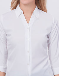 Blum Denim Women's (1002) White Formal Shirt with Shirt Collar, 3/4 Sleeves, in White Inbox Fabric