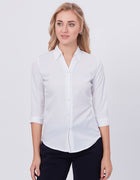 Blum Denim Women's (1002) White Formal Shirt with Shirt Collar, 3/4 Sleeves, in White Inbox Fabric