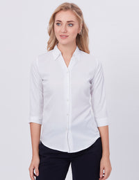 Blum Denim Women's (1002) White Formal Shirt with Shirt Collar, 3/4 Sleeves, in White Inbox Fabric