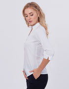 Blum Denim Women's (1002) White Formal Shirt with Shirt Collar, 3/4 Sleeves, in White Inbox Fabric
