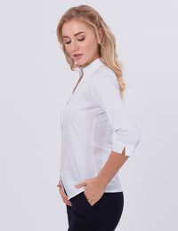 Blum Denim Women's (1002) White Formal Shirt with Shirt Collar, 3/4 Sleeves, in White Inbox Fabric