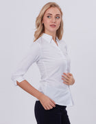 Blum Denim Women's (1002) White Formal Shirt with Shirt Collar, 3/4 Sleeves, in White Inbox Fabric