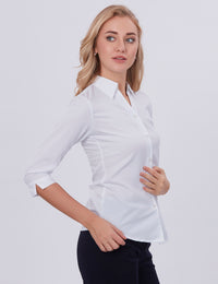 Blum Denim Women's (1002) White Formal Shirt with Shirt Collar, 3/4 Sleeves, in White Inbox Fabric