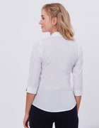 Blum Denim Women's (1002) White Formal Shirt with Shirt Collar, 3/4 Sleeves, in White Inbox Fabric