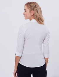 Blum Denim Women's (1002) White Formal Shirt with Shirt Collar, 3/4 Sleeves, in White Inbox Fabric