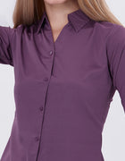 Blum Denim Women's (1002) Purple Formal Shirt with Shirt Collar, 3/4 Sleeves, in White Inbox Fabric