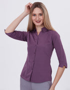 Blum Denim Women's (1002) Purple Formal Shirt with Shirt Collar, 3/4 Sleeves, in White Inbox Fabric