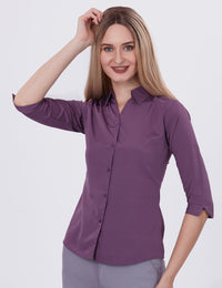 Blum Denim Women's (1002) Purple Formal Shirt with Shirt Collar, 3/4 Sleeves, in White Inbox Fabric