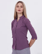 Blum Denim Women's (1002) Purple Formal Shirt with Shirt Collar, 3/4 Sleeves, in White Inbox Fabric