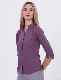Blum Denim Women's (1002) Purple Formal Shirt with Shirt Collar, 3/4 Sleeves, in White Inbox Fabric