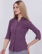 Blum Denim Women's (1002) Purple Formal Shirt with Shirt Collar, 3/4 Sleeves, in White Inbox Fabric